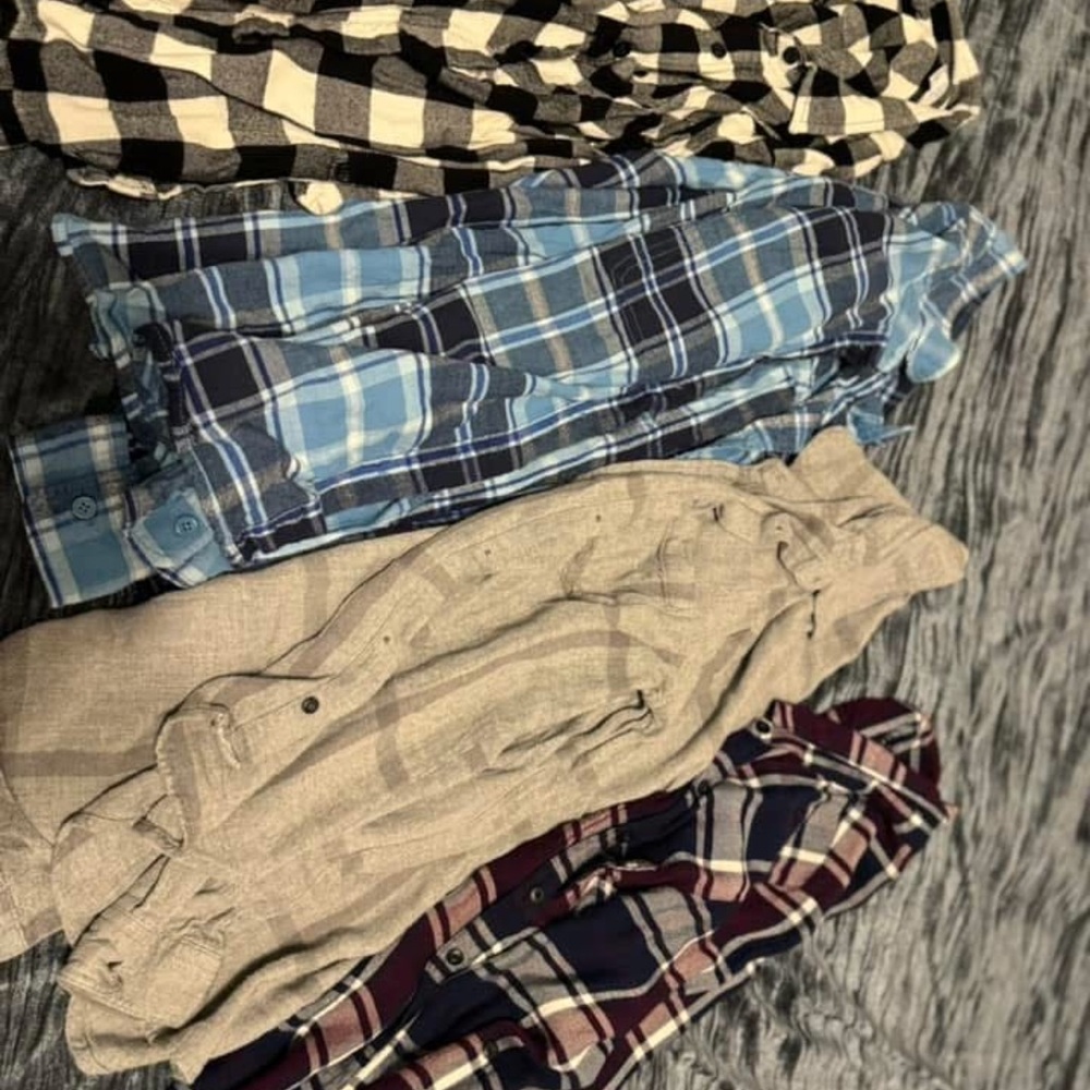 Assorted Plaid And Solid Button-Up Shirts - image 1